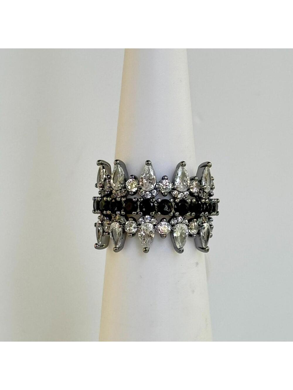 Bomb Party UNTAMED Ring Sz 8 "Built To Disobey" Clear & Black Onyx on Hematite